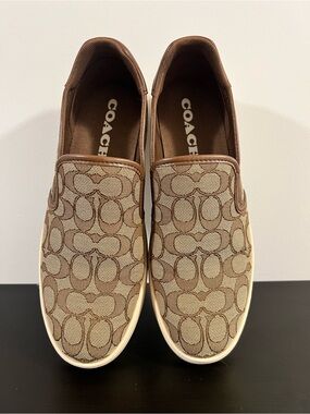 Coach Monogram Slip-On Sneakers in Brown and Tan